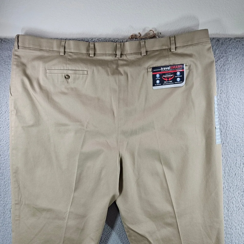 Roundtree & Yorke TravelSmart Khaki Chino Pants 56x30 Big Man Tan Flat Front NEW